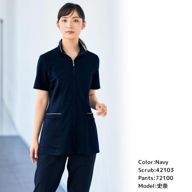 エステ サロン ユニフォーム チュニック ジャケット 前開き ファスナー 黒 ネイビー ブラック joie ラ・ボーテ エレガント 42103_1