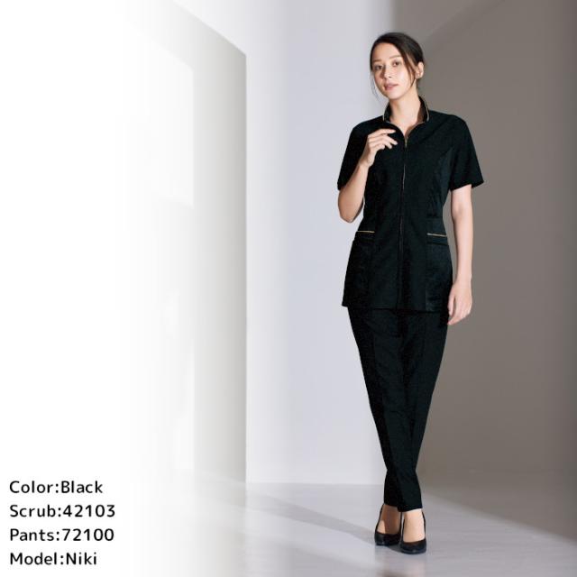 エステ サロン ユニフォーム チュニック ジャケット 前開き ファスナー 黒 ネイビー ブラック joie ラ・ボーテ エレガント 42103_2
