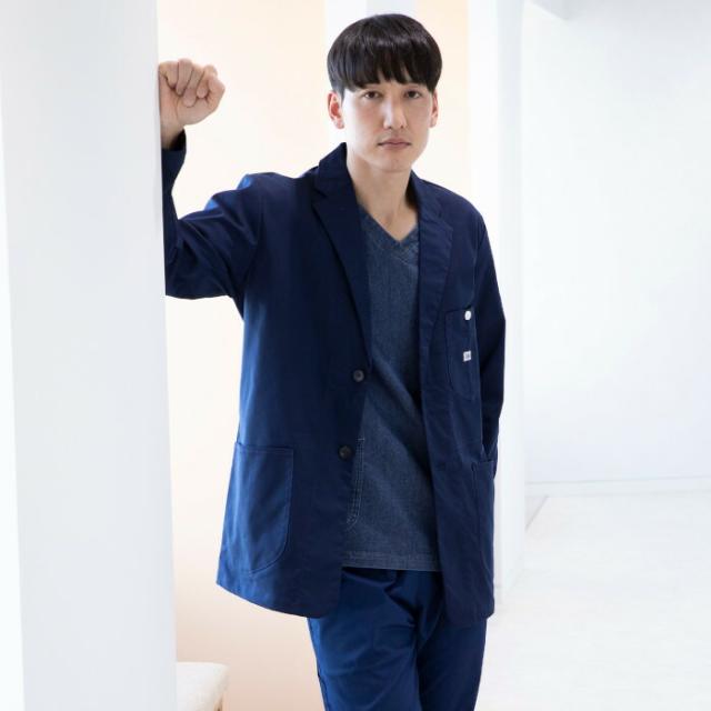 白衣 Lee リー メンズジャケット ドクターコート ストレッチ 診察衣 おしゃれ かっこいい ユニフォーム 病院 制服 介護士 ユニホーム 医師 大きいサイズ 看護師 医療 介護服 クリニック メディカル_1