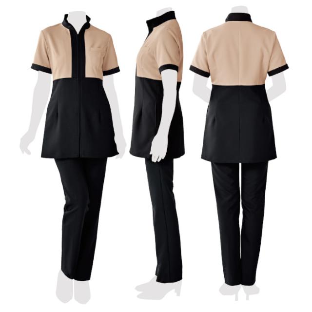 エステ ユニフォーム 制服 ジャケット チュニック かわいい ネイル サロン ストレッチ おしゃれ シロタコーポレーション ベージュ 撥水 撥油 吸汗 速乾 制電 E-3163-7 SHIROTA elefee エレフィ_2