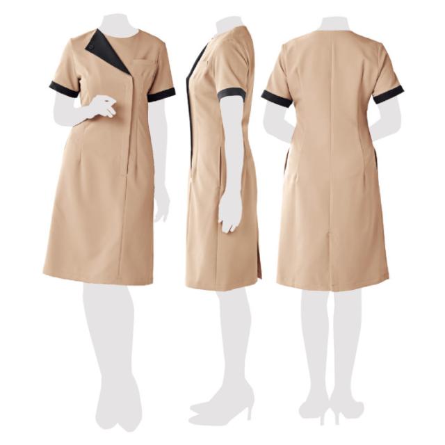 エステ ユニフォーム 制服 ワンピース かわいい ネイル サロン ストレッチ おしゃれ シロタコーポレーション 黒 キャメルベージュ 撥水 撥油 制電 E-3165 SHIROTA elefee エレフィ_6