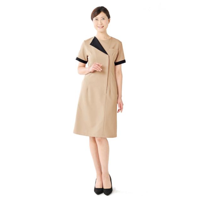エステ ユニフォーム 制服 ワンピース かわいい ネイル サロン ストレッチ おしゃれ シロタコーポレーション 黒 キャメルベージュ 撥水 撥油 制電 E-3165 SHIROTA elefee エレフィ_3