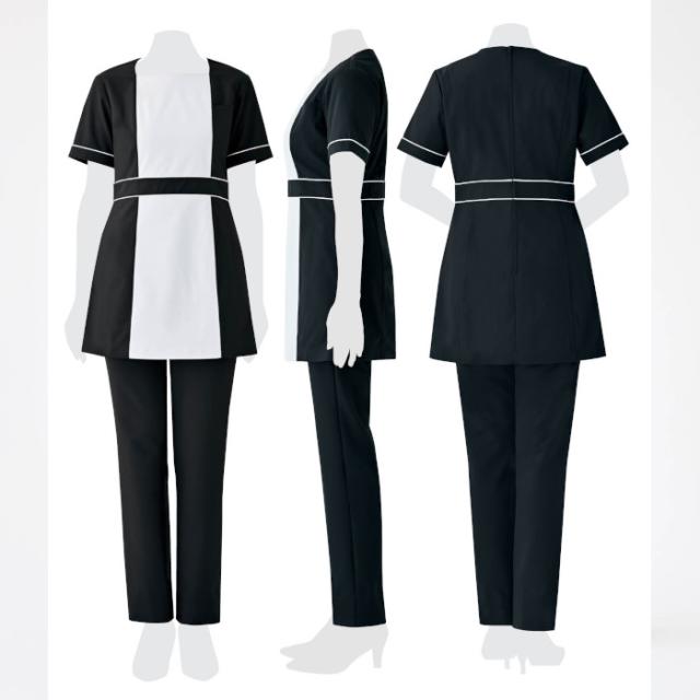 エステ ユニフォーム 制服 チュニック かわいい ネイル サロン ストレッチ おしゃれ シロタコーポレーション 黒 ブラック グレー UVカット 制電 E-3170 SHIROTA elefee エレフィ_5