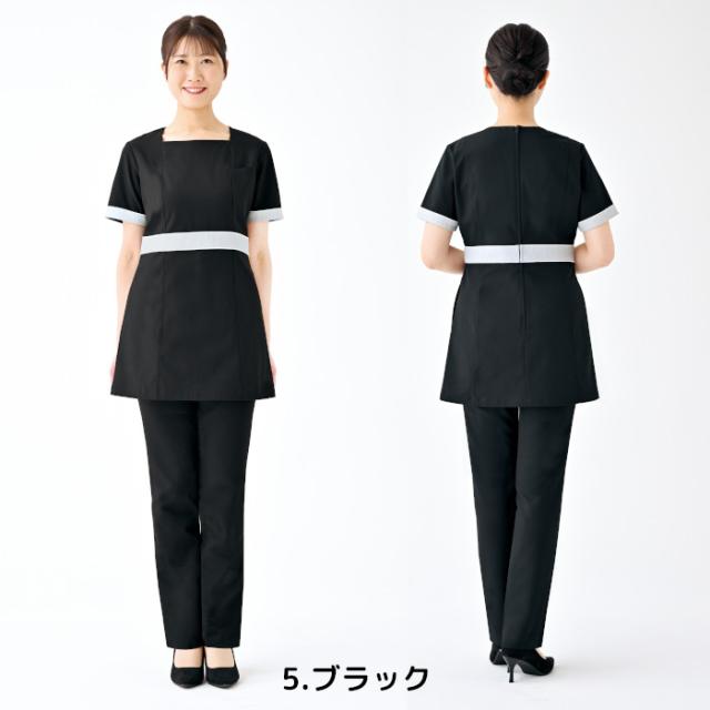 エステ ユニフォーム 制服 チュニック かわいい ネイル サロン ストレッチ おしゃれ シロタコーポレーション 黒 ブラック グレー UVカット 制電 E-3170 SHIROTA elefee エレフィ_3