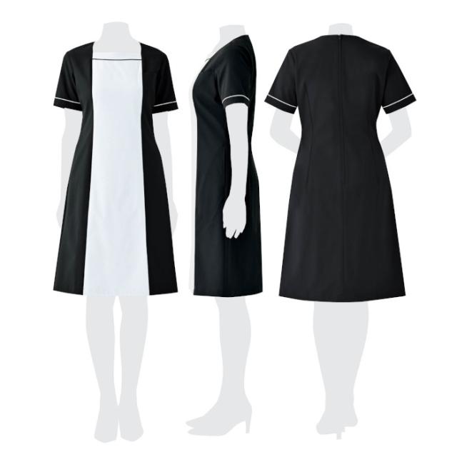 エステ ユニフォーム 制服 ワンピース かわいい ネイル サロン ストレッチ おしゃれ シロタコーポレーション 黒 ブラック グレー UVカット 制電 E-3171 SHIROTA elefee エレフィ_5