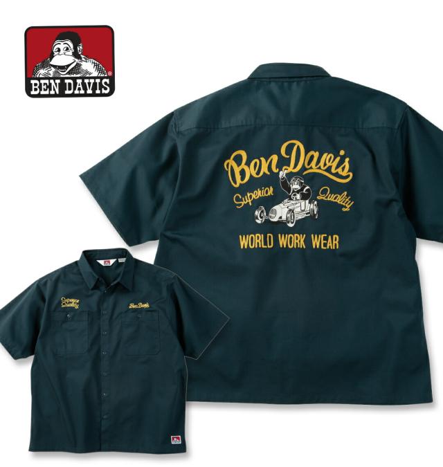 【新商品】BEN DAVIS 大きいサイズ メンズ レーサーレトロ刺繍ワーク半袖シャツ ダークグリーン 3L 4L 5L 6L 1012776260-3