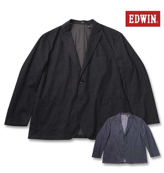 【新商品】EDWIN 大きいサイズ メンズ デニスラAIRテーラードジャケット ブラック  3L 4L 1012836210-2