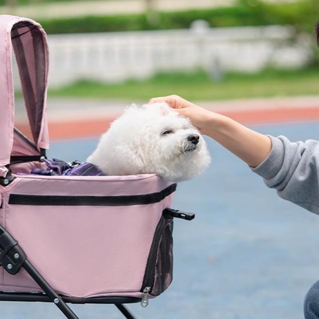ペットカート 折り畳み 4輪 ストッパー付き 通気性抜群 小物入れ 手洗い可能 軽量 ドッグカート分離式 対面式 ペット用品収納 組立簡単 小動物 お出かけ ペット散歩 多頭ペットカート_1