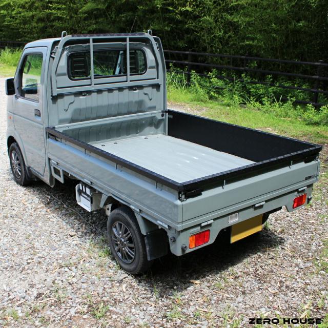 スズキ キャリー トラック キャリー 軽トラ 標準車 DA16T DA52T あおりガード 鳥居ガード あおりプロテクター あおり保護 ゲートガード プロテクター ゲート保護 荷台 ガード 軽トラ 専用設計 アルミ 縞板 内張り一体型 4点セット シルバー ブラック_14