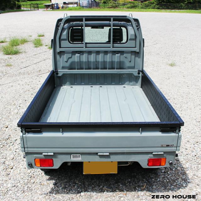 スズキ キャリー トラック キャリー 軽トラ 標準車 DA16T DA52T あおりガード 鳥居ガード あおりプロテクター あおり保護 ゲートガード プロテクター ゲート保護 荷台 ガード 軽トラ 専用設計 アルミ 縞板 内張り一体型 4点セット シルバー ブラック_15
