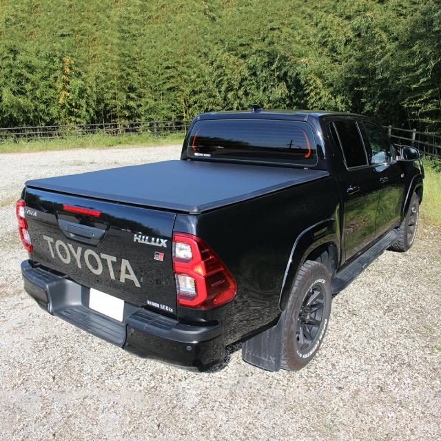 トヨタ ハイラックス トノカバー GUN125 3つ折り ブラック 荷台 ガード 雨除け アルミ フレーム 車種専用 設計 リアゲート デッキ 保護 ハイラックス TOYOTA HILUX_11