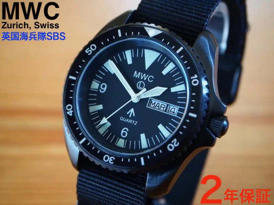 MWC 正規代理店【DAY/DATE】時計 腕時計 腕時計 メンズ 英国海兵隊 SBS 300m 防水 PVD ミリタリーダイバーズ ウォッチ MWC 時計 ミリタリー ウォッチ サファイア スイス ロンダ 517 デイ・デイト Royal Marine Divers 新品 送料無料 Swiss (Special Boat Service)