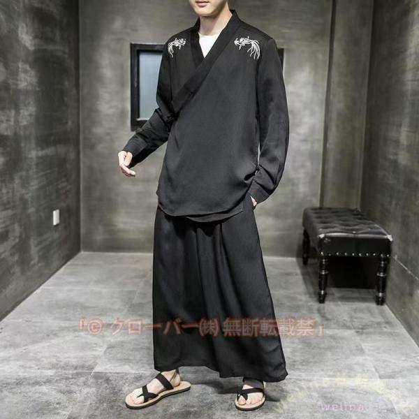 作務衣 メンズ 甚平風 春夏秋冬 長袖 七分袖 Welina（株） 刺繍 麻 男性 祭り 部屋着 和装 おしゃれ リラックス 上下セットにも最適
