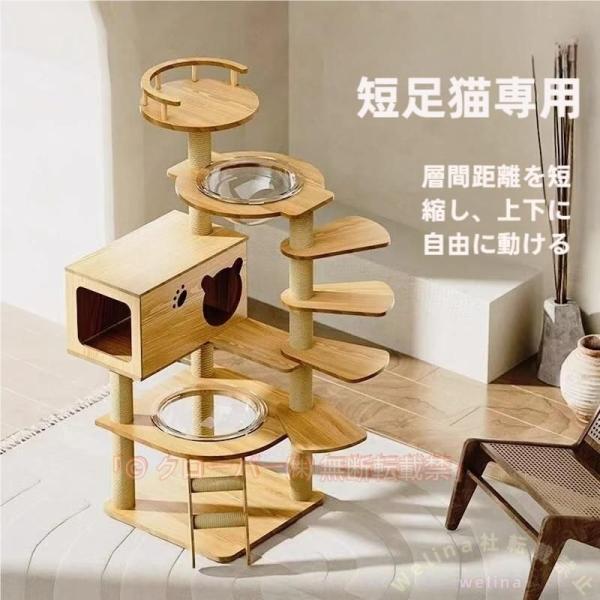 キャットタワー 木製 ねこタワー 隠れ家 展望台 爪とぎ Welina（株） 階段設計 肉球が見える 子猫 短足猫 シニア猫 ぽっちゃり猫にも優しい 安定設計