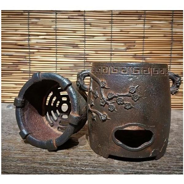 鋳鉄炭火炉 卓上火鉢 口径7.8cm 高さ13cm 古風デザイン Welina 温酒 煮茶 炭火風 インテリアにも 茶道具 置き炉 小型 風情ある時間_1