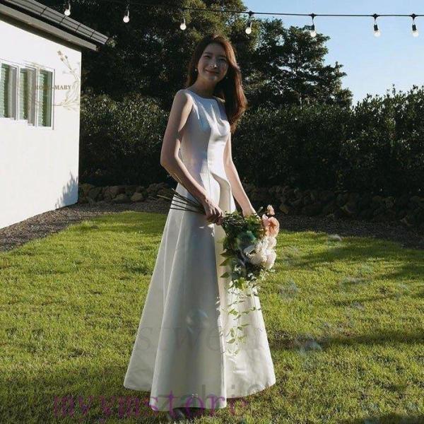 花嫁 白ワンピース 二次会 ウェディングドレス マキシ丈 シンプル Welina（株） 前撮り 披露宴 フレア Aライン エレガント お呼ばれにも_4