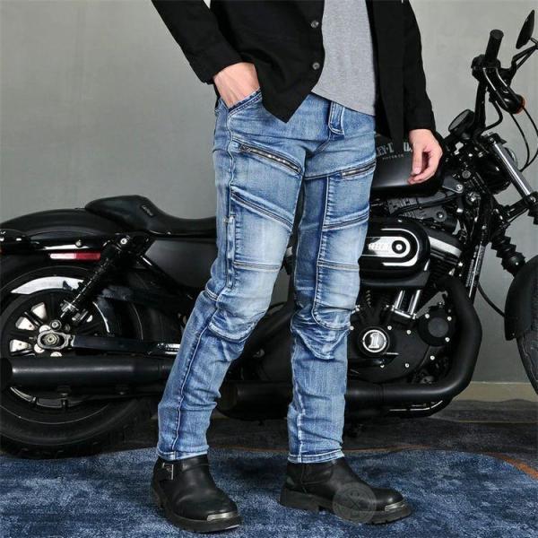 バイクパンツ メンズ デニム プロテクター付き ライディング Welina（株） ニーパッドで安全性UP スキニー/カーゴ風ジーンズでツーリング快適_4