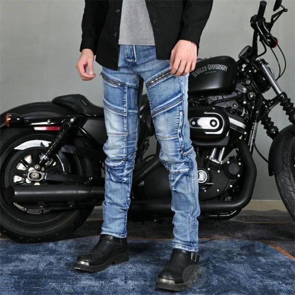 バイクパンツ メンズ デニム プロテクター付き ライディング Welina（株） ニーパッドで安全性UP スキニー/カーゴ風ジーンズでツーリング快適_5