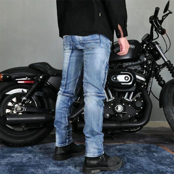 バイクパンツ メンズ デニム プロテクター付き ライディング Welina（株） ニーパッドで安全性UP スキニー/カーゴ風ジーンズでツーリング快適_6