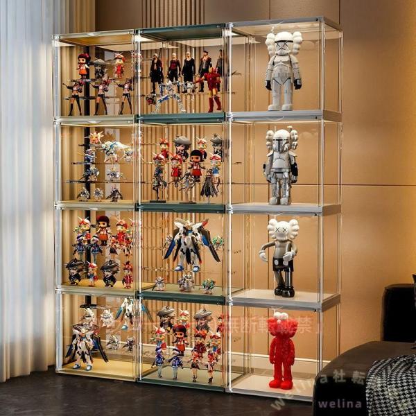 フィギュアケース大型コレクションケースアクリル高透明4個セットWelina扉付きひな壇4段展示ケース積み重ね可能収納ショーケース透明ディスプレイ