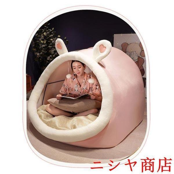 室内テント 一人用 ドーム型 耳付き クッション付き Welina（株） 大人の秘密基地 プライベート簡易個室 隠れ家テント 省スペース_2