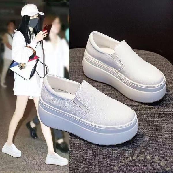 厚底 スリッポン レディース 本革 8cmアップ Welina（株） 黒 歩きやすい 疲れない 厚底スニーカー 春夏秋冬 通勤 旅行 きれいめ シンプル