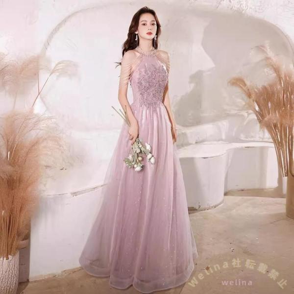 パーティードレス ロングドレス 結婚式 披露宴 ハワイウェディング Welina（株） 春夏秋冬OK ピンク S〜2XL 大人上品 フォーマルワンピ 華やか写真映え