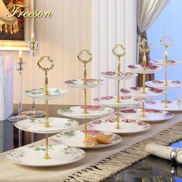 ケーキスタンド3段セット高級アフタヌーンティープレートトレー皿Welinaゴージャスサンドイッチスコーンフルーツディスプレイおもてなしパーティー_1