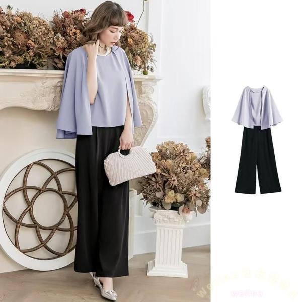 セレモニーセットアップ レディース 黒 パンツドレス Welina（株） 入学式卒業式のママ服に 体型カバーで上品 結婚式卒園式七五三も対応