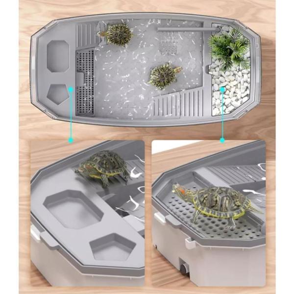 カメ用水槽大型亀ケージ水循環ろ過システム排水孔付きWelina階段エサ皿滑り止め休憩プラットフォーム観察しやすい飼育ケースカメボックス省スペース_4