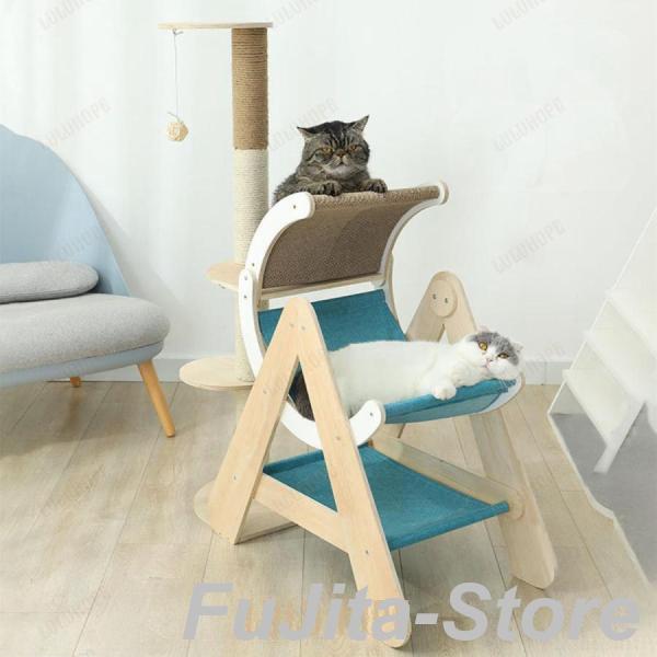 キャットタワー据え置き大型猫木製おもちゃ運動不足頑丈爪とぎ麻紐Welina（株）多頭飼い省スペース多機能子猫シニアおしゃれ猫タワー_5