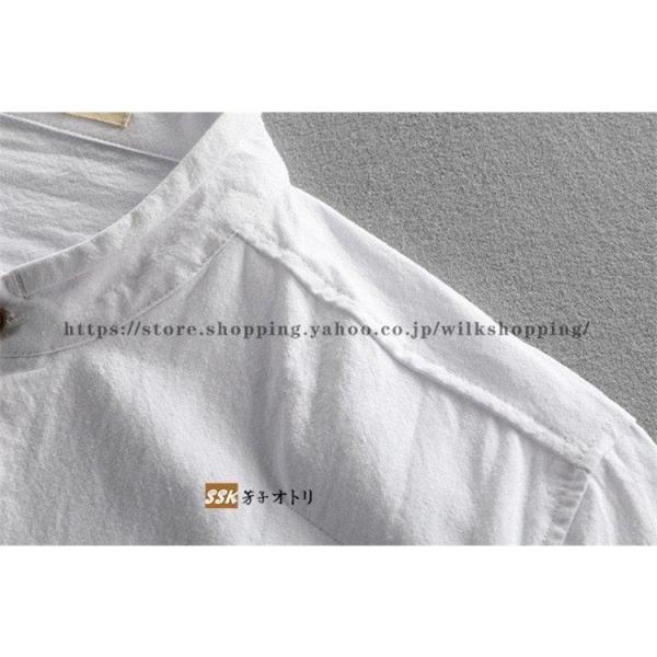 リネンシャツメンズ長袖綿麻無地立ち襟30-50代春服秋服カジュアルWelina（株）おしゃれリネンコットントップス涼しいナチュラルメンズシャツ_10