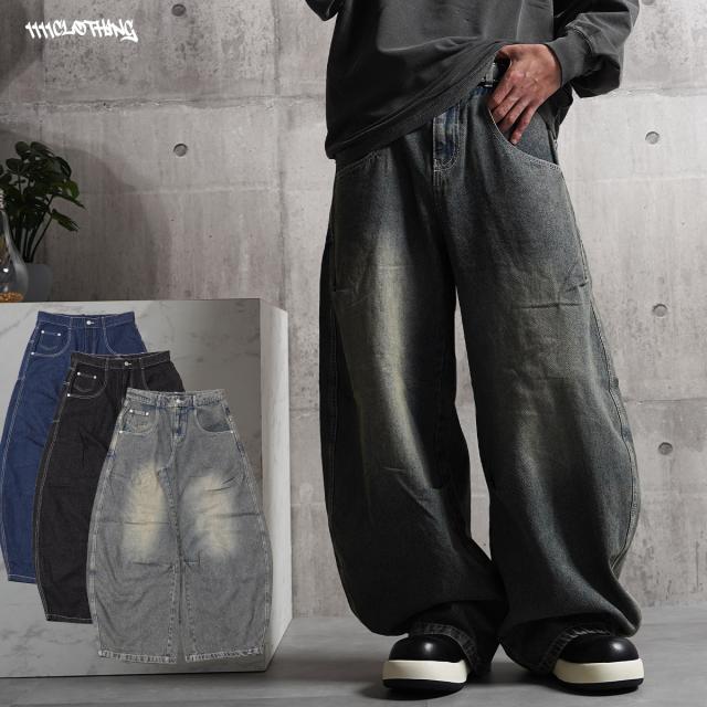 バレルレッグ ジーンズ メンズ デニムワイドパンツ レディース バレルレッグパンツ デニム カーブパンツ バルーンパンツ ワイドパンツ 綿100 太い パンツ ボトムス 大きいサイズ 春 夏 秋 冬 韓国ファッション ストリート系 ブランド ストリートファッション
