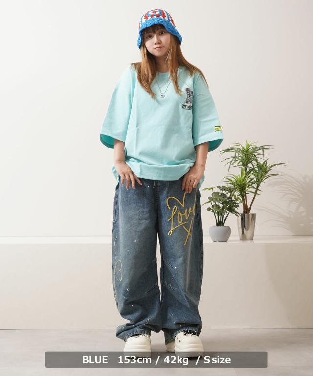 バレルレッグ パンツ メンズ バルーンパンツ レディース デニム ワイドパンツ ジーンズ ハート 刺繍 バレルパンツ ボトムス S M L XL 春 夏 秋 冬 韓国ファッション ストリート系 ブランド ストリートファッション_10