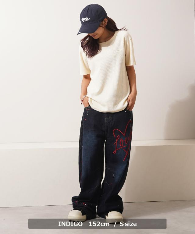 バレルレッグ パンツ メンズ バルーンパンツ レディース デニム ワイドパンツ ジーンズ ハート 刺繍 バレルパンツ ボトムス S M L XL 春 夏 秋 冬 韓国ファッション ストリート系 ブランド ストリートファッション_16