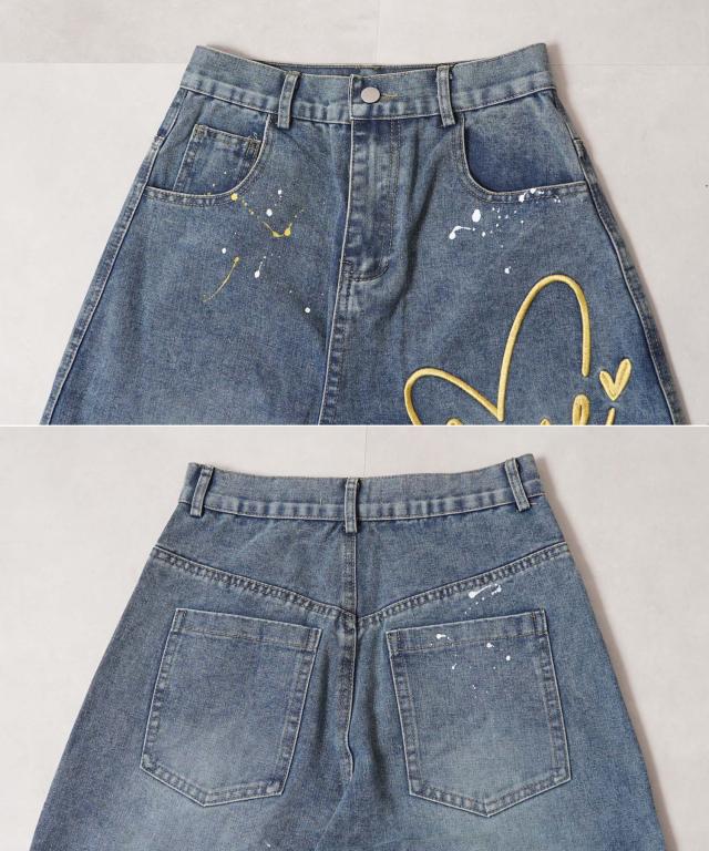 バレルレッグ パンツ メンズ バルーンパンツ レディース デニム ワイドパンツ ジーンズ ハート 刺繍 バレルパンツ ボトムス S M L XL 春 夏 秋 冬 韓国ファッション ストリート系 ブランド ストリートファッション_3