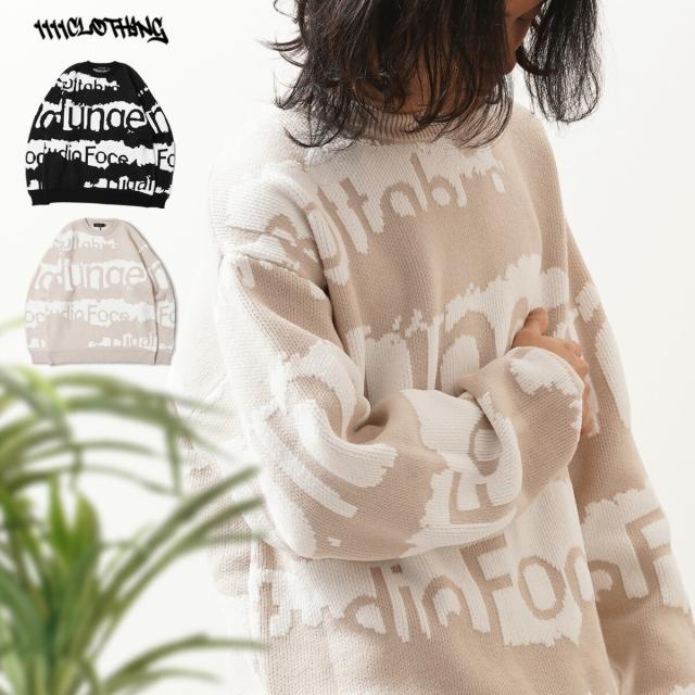 ロゴ ニット メンズ セーター 厚手 トップス レディース きれいめ 長袖 大きいサイズ トップス 秋冬 冬服 韓国ファッション ストリート系 ブランド ストリートファッション クルーネック オーバーサイズ ジャガードニット
