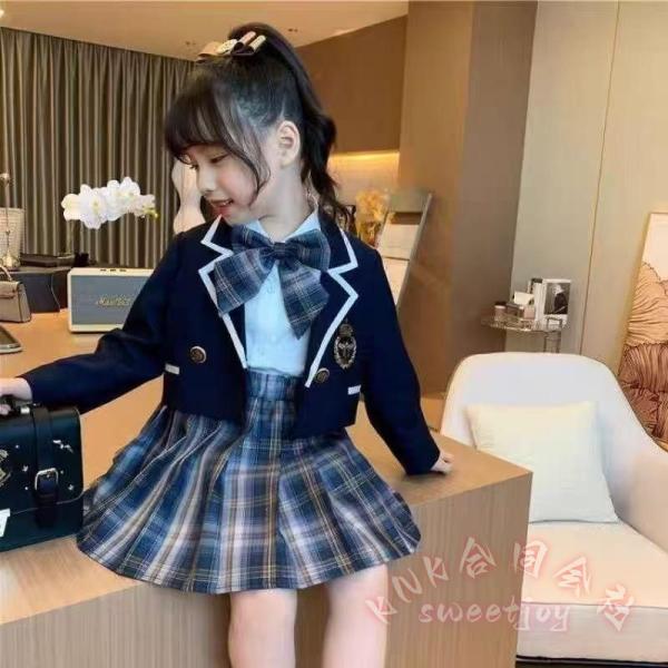 小学生女の子入学式卒業式チェック柄スカートスーツKNK(株）韓国風ジャケット＋スカートのフォーマルセットで七五三にも使える子供服（シャツ付き想定）