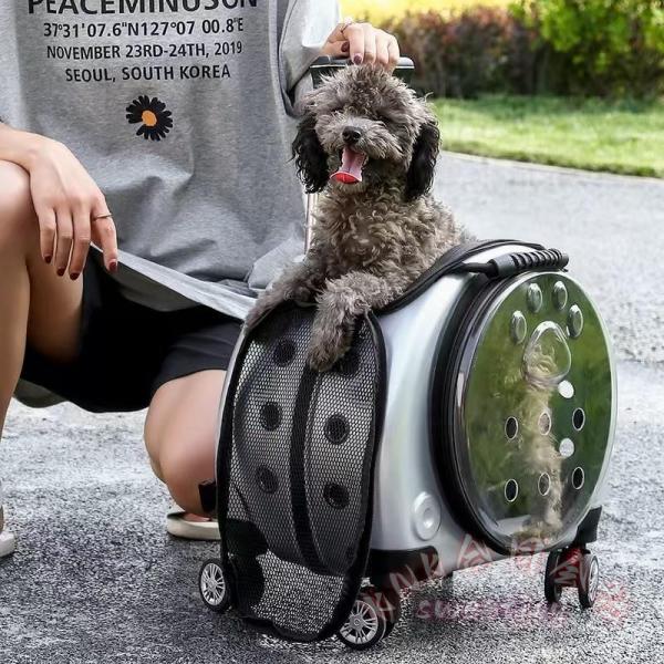 3wayペットキャリーバッグリュックカートキャスター KNK(株) 猫犬ハンドル付きメッシュ窓通気性抜群散歩バッグ折りたたみ多機能ペットキャリー