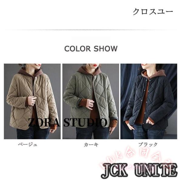 キルティングコート レディース 中綿コート ショート丈 KNK(株） 冬 軽量 防寒 大きいサイズ 暖かい アウター ノーカラー 秋 ブラック あったか_2
