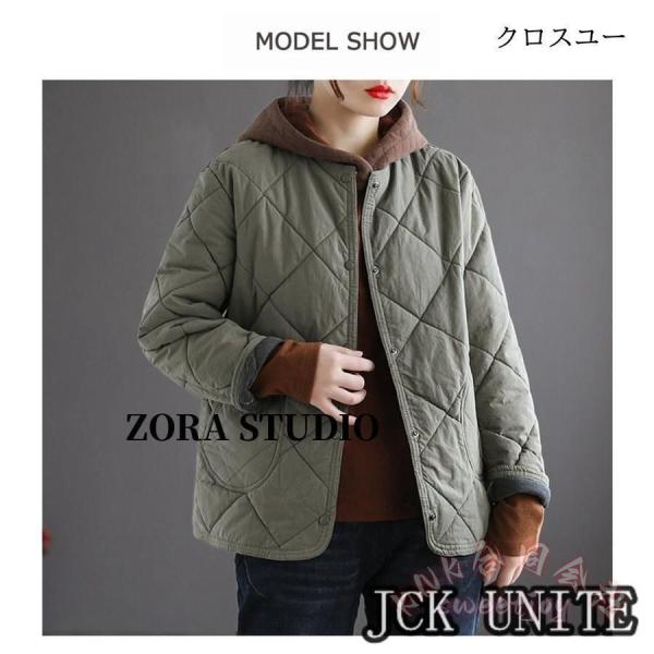 キルティングコート レディース 中綿コート ショート丈 KNK(株） 冬 軽量 防寒 大きいサイズ 暖かい アウター ノーカラー 秋 ブラック あったか_4