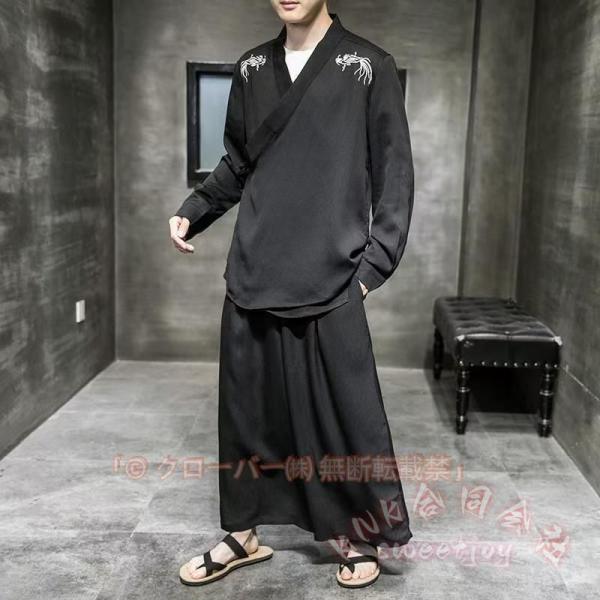 作務衣 メンズ 甚平 春夏秋冬 長袖 七分袖 刺繍 麻 男性 祭り 和装 KNK（株） おしゃれ 甚平風 ルームウェア 部屋着