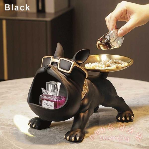 小物入れ ブルドッグ 置物 4カラー KNK（株） 口デカ 犬 尻尾お皿 高さ