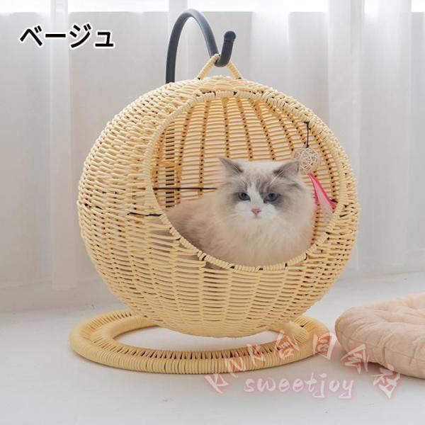 猫ベッド ラタン ドーム型 猫ちぐら風 KNK(株） 吊り型 ハンギングチェア風 ペットマット 爪とぎ対応 通気 かわいい ねこ用品 室内 おしゃれ くつろぎ
