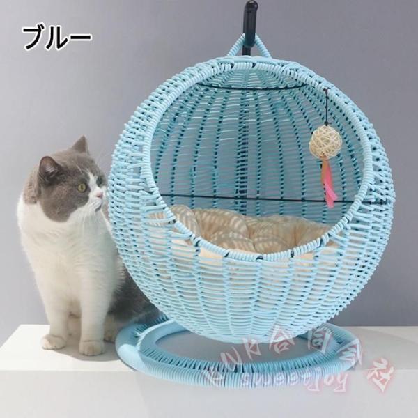猫ベッド ラタン ドーム型 猫ちぐら風 KNK(株） 吊り型 ハンギングチェア風 ペットマット 爪とぎ対応 通気 かわいい ねこ用品 室内 おしゃれ くつろぎ