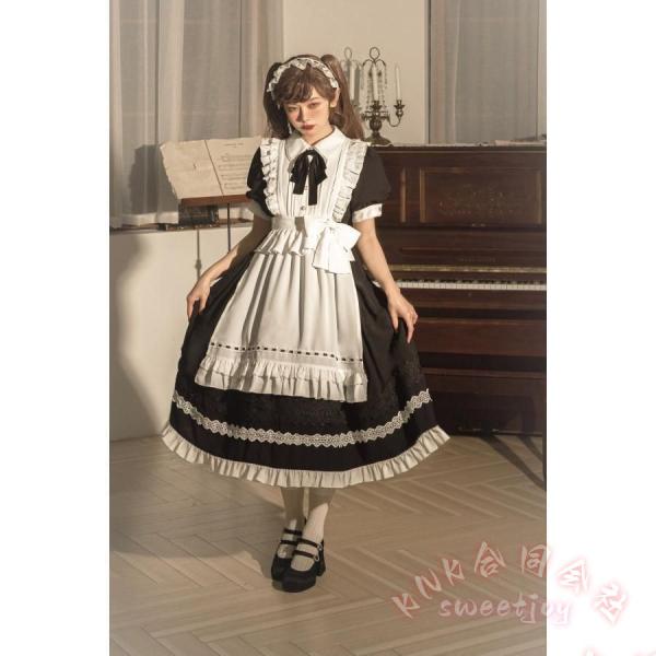 コスプレ メイド服 黒 ブラック KNK(株） 白 ホワイト 華やか メイド 豪華セット レディース ロリータ ワンピース ロリィタ メイド服 ロング クラシック_10