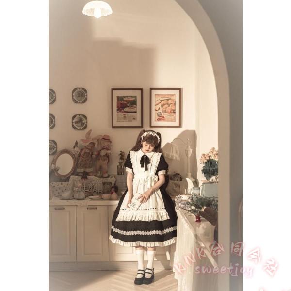 コスプレ メイド服 黒 ブラック KNK(株） 白 ホワイト 華やか メイド 豪華セット レディース ロリータ ワンピース ロリィタ メイド服 ロング クラシック_11