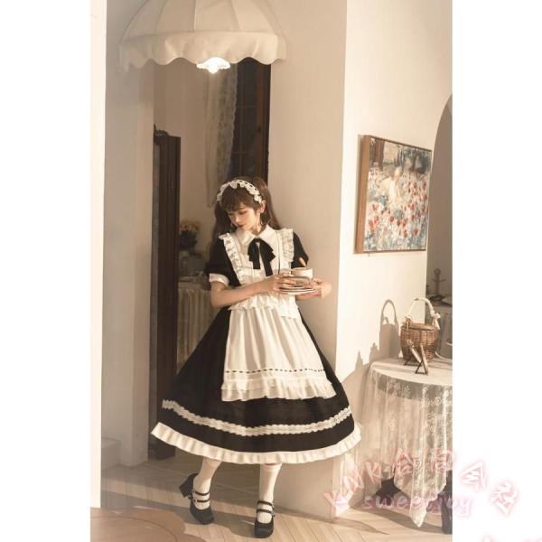 コスプレ メイド服 黒 ブラック KNK(株） 白 ホワイト 華やか メイド 豪華セット レディース ロリータ ワンピース ロリィタ メイド服 ロング クラシック_12