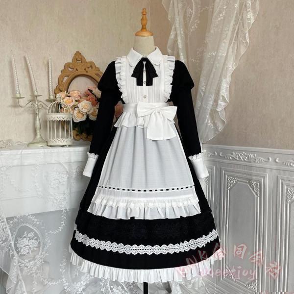 コスプレ メイド服 黒 ブラック KNK(株） 白 ホワイト 華やか メイド 豪華セット レディース ロリータ ワンピース ロリィタ メイド服 ロング クラシック_8