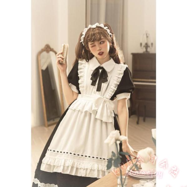 コスプレ メイド服 黒 ブラック KNK(株） 白 ホワイト 華やか メイド 豪華セット レディース ロリータ ワンピース ロリィタ メイド服 ロング クラシック_9